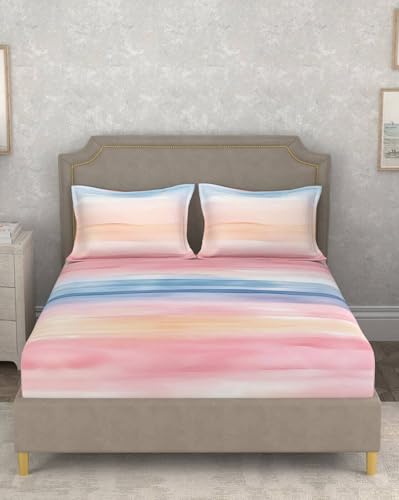 Image of Portico New York Super King Size Flat Bedsheet with 2 Pillow Covers Facets (Multicolor 4)