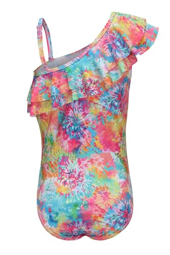 Image of Girls One Piece Swimsuits One Shoulder Ruffle Bathing Suit Kids Hawaiian Floral Swimwear 3-16 Years