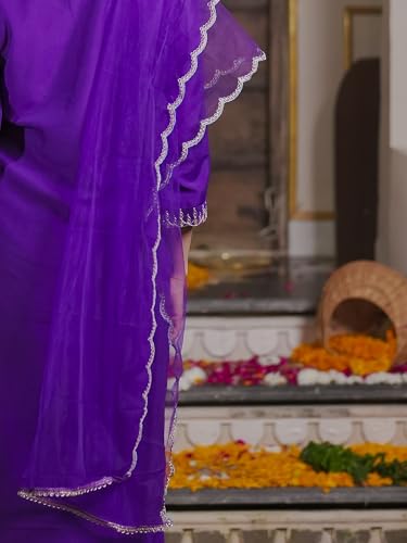 Image of INDO ERA Women's Silk Embroidered Straight Kurta With Pant & Dupatta Set