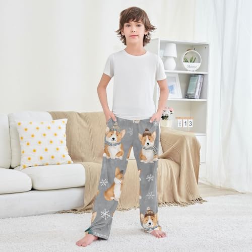 Corgi Dog with Snowflake Boys Long Pants Soft Trousers Elastic Waist Kids Lounge Bottoms with Pockets S-XL 6