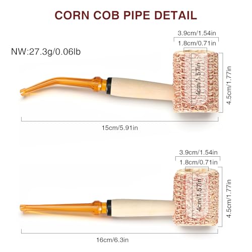 Joyoldelf Handmade Corn Cob Pipe - Natural Corncob Tobacco Pipe Set with Light Brown Stem, Pipe Cleaners and 5mm Filters, Perfect Starter Pipe Kit for Beginner and Hospitality - Thumbnail 4