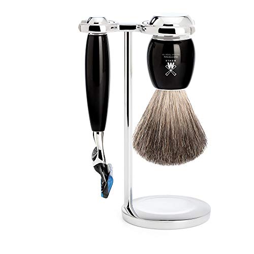 Set rasage 3 pièces MALE VIVO résine noire et blaireau dachshaar