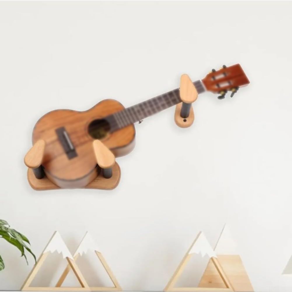 Soporte de pared para guitarra de madera con medidor de humedad, soporte de exhibición de madera de haya para ukelele bajo eléctrico acústico, estante en ángulo con almacenamiento de púas