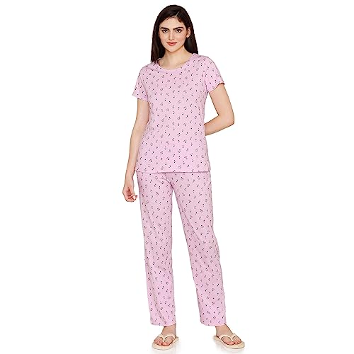 Image of Zivame Basics Knit Cotton Pyjama Set for Women - Medieval Blue