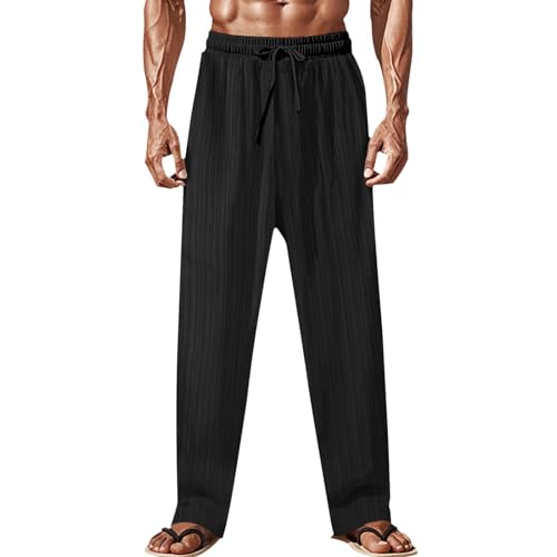 Work Pants for Men Drawstring Elastic Waist Loose Casual Beach Trouser Wide Leg Lightweight Solid Pant with Pocket2