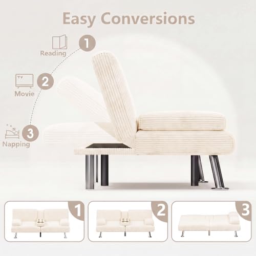Image of Flamaker Futon Sofa Bed, Modern Corduroy Convertible Folding Futon Set