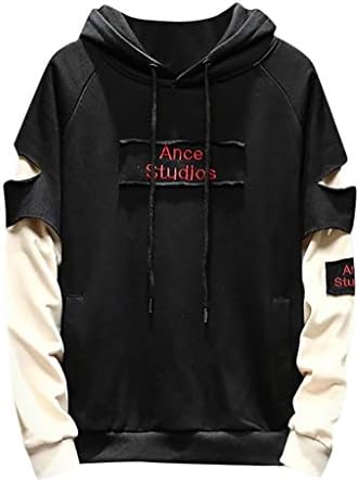 Sharemen Men'S Spring And Autumn Fashion Trends Hip Hop Patchwork Color Pocket Sweater Hoodie Top(Black,L)