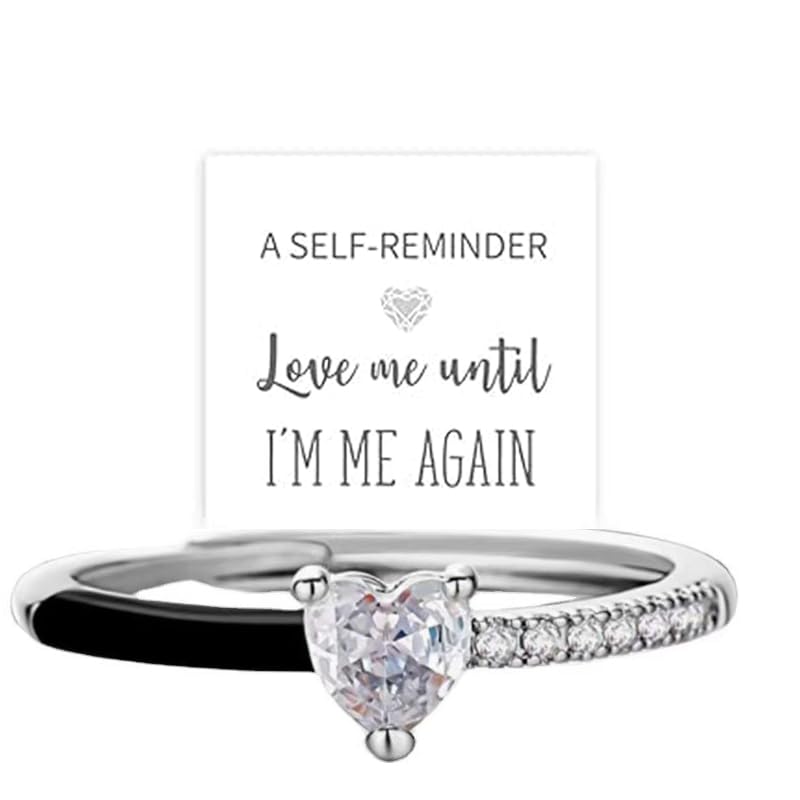 Love Me Until I'M Me Again Ring Self Love Rings Black Heart-Cut Half Enamel Ring, Heart Rings Promise Self Love Rings Adjustable Cubic Zirconia Self-Love Statement Ring Jewelry Gifts for Women