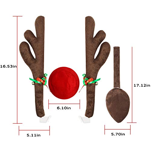 Momoni Premium Reindeer Car Kit Antlers, Nose, Tail- Rudolph Set Reindeer Christmas Decoration Car Costume Auto Accessories #TOP2