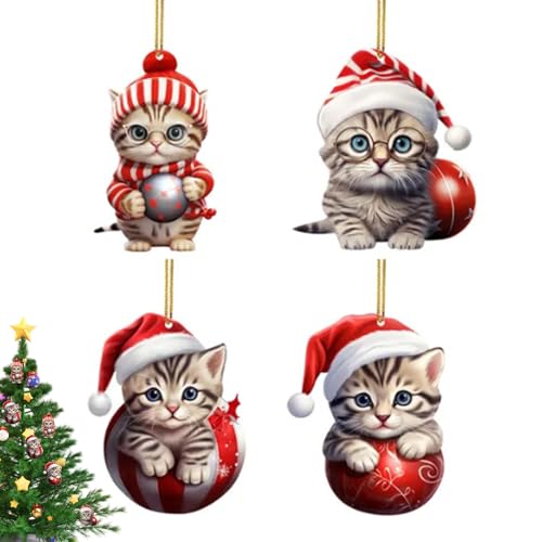 Navideño De Gato,Figuras de Gato en 2D para Árbol de Navidad | Manualidades de Animales para Decorar Pared Árbol de Navidad para Habitación Salón Cuarto Infantil Jardín Puerta Manilla Retrovisor