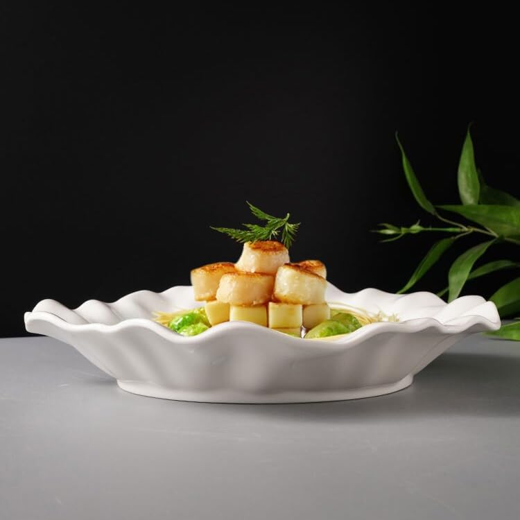 Ensembles D'assiettes de Cuisine Vaisselle en céramique française Assiette ronde Assiette creuse créative blanche de forme spéciale Assiette à légumes Assiette à steak Assiette à salade et à fruits En