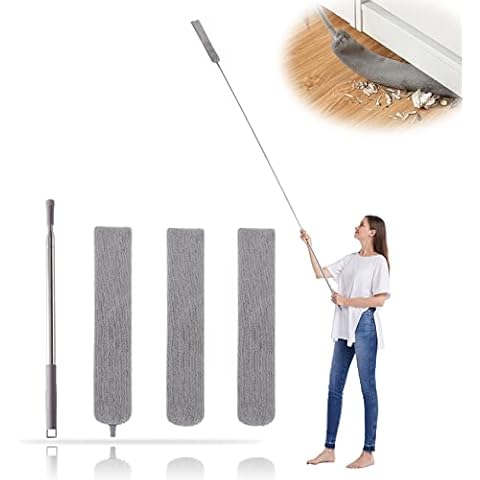 Retractable Gap Dust Cleaner with 3 Reusable Microfiber Dusting Cloths, Under Appliance/Refrigerator/Furniture Cleaning Tool with 100” Extension Pole, Washable Flat Gap Cleaning Duster by OOSOFITT Cover