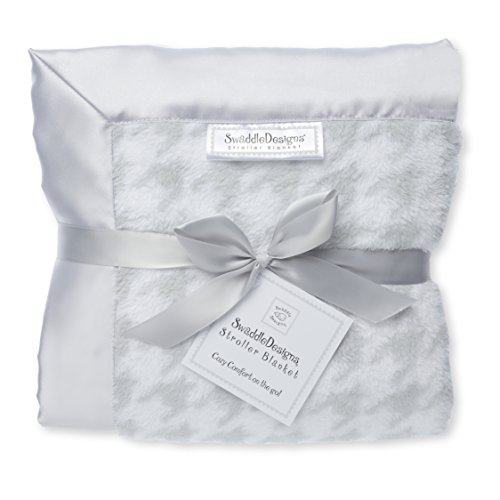 Image of SwaddleDesigns Stroller Blanket, Cozy Plush Baby /Toddler Blanket, 30x40 inches, Sterling Puppytooth with Satin Trim