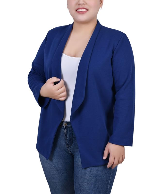 NY Collection Womens Plus Size 3 4 Sleeve Ponte Blazer Navy 2X