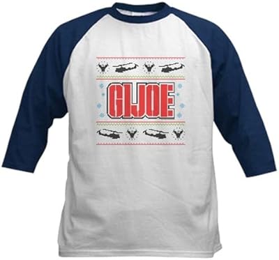 CafePress Gi Joe Ugly Christmas Kids Baseball Tee Kids Cotton Baseball Jersey, 3/4 Raglan Sleeve Shirt Navy/White
