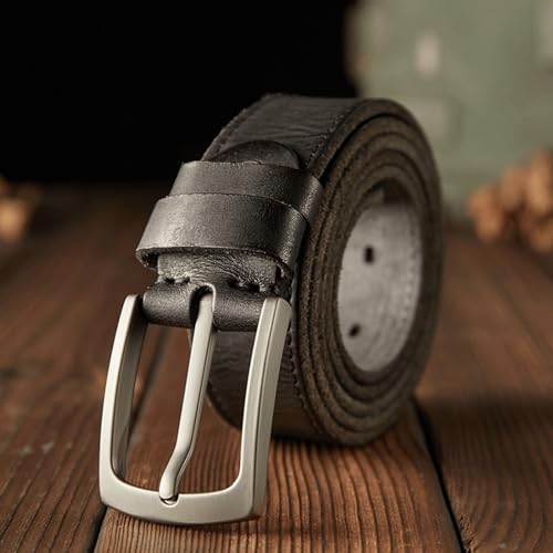 Cowhide Belt,Retro Thick Men's Belt Pin Buckle Men's Overalls,Distressed Genuine Leather Pants Belt,All-Match Belt