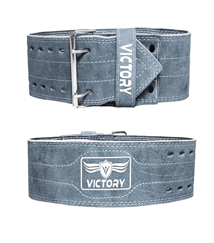 Image of VICTORY Weight Lifting Belt, Genuine Leather Weight Lifting Belt 4 inch inch Durable Comfortable Lower Back Support for Men Women | Body Fitness Gym Back Support Weightlifting Belt (Grey, L)