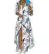 EFOFEI Women's Long Sleeve Button Down Shirt Dresses Casual Floral Print Maxi Dress Loose Fit Spl...