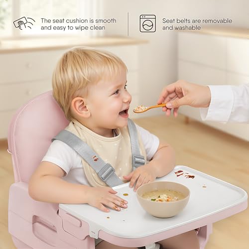 Image of Obee Odee 3-in-1 Portable Baby High Chair for Babies and Toddlers, Convertible Easy Clean Infant Foldable Highchair with Adjustable Legs & Dishwasher Safe Tray, Pink