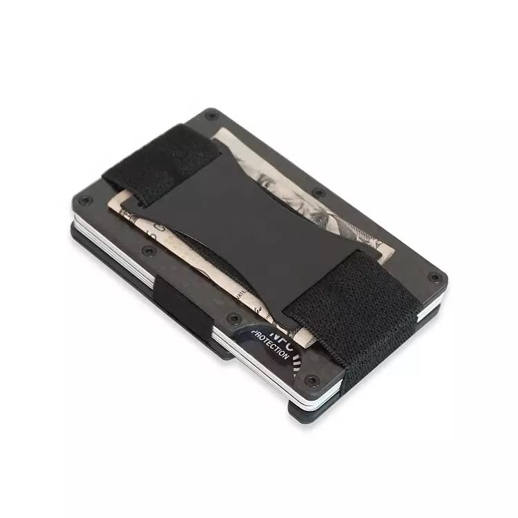 Minimalist Metal Carbon Fiber RFID Blocking Wallet with Cash Strap2