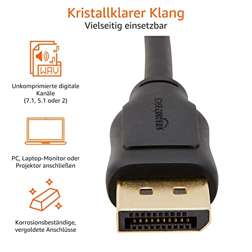 AmazonBasics Verbindungskabel, DisplayPort auf DisplayPort, 3 m, schwarz, Personal Computer – Ansicht 2