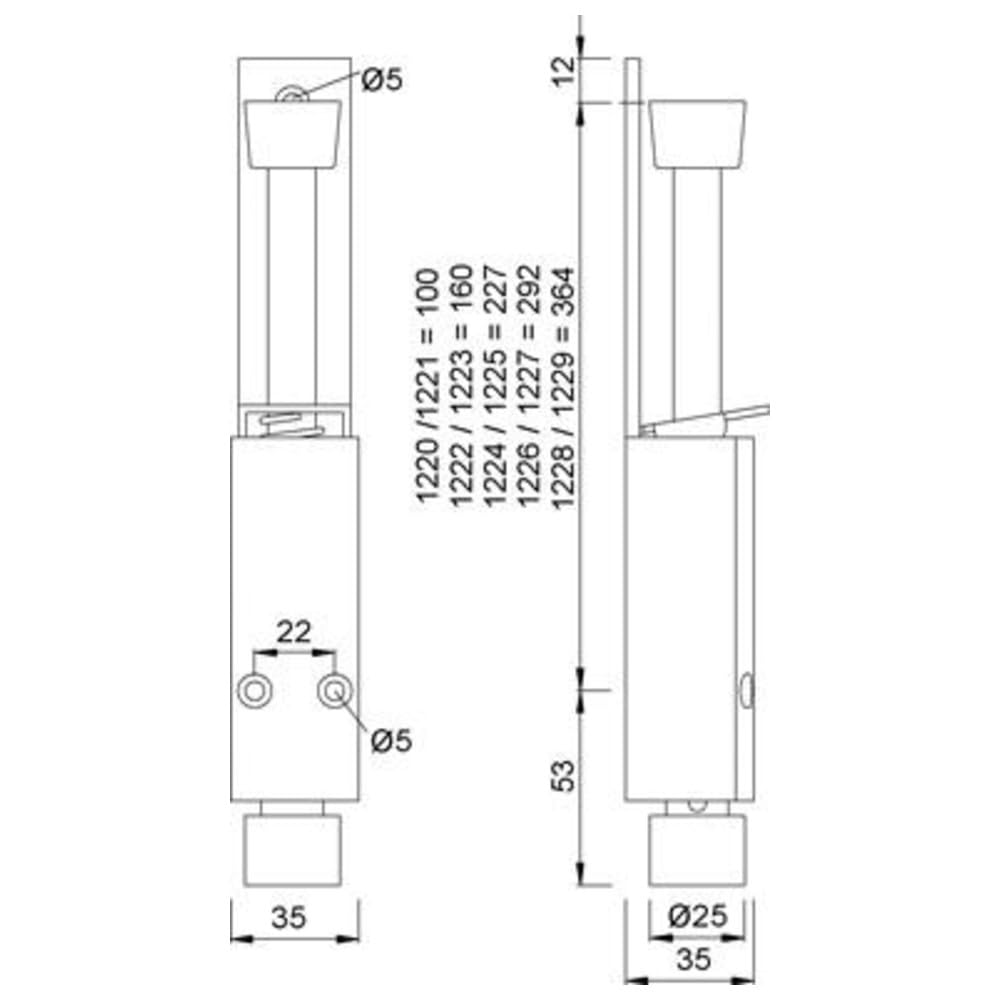 KWS Stoper do drzwi 1222 | stoper do drzwi | skok 60 mm | aluminium srebrne | 1 sztuka