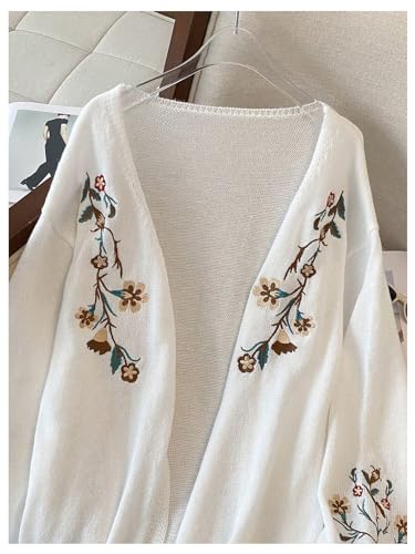 Image of SHENHE Women's Plus Size Floral Embroidered Cardigan Oversized Open Front Crochet Knit Cardigan Sweater Beige 2XL