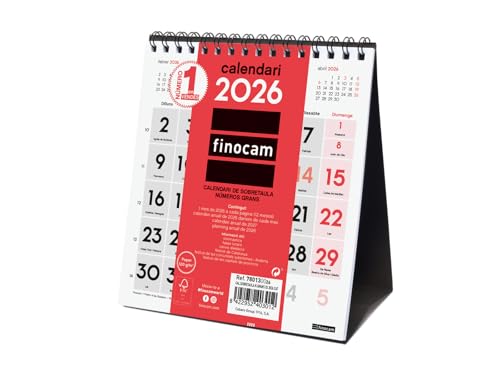 Finocam - Calendario Da Parete Numeri Grandi 2026 Mese Vista Gennaio - Dicembre 2026 (12 Mesi) | Calendario 2026 | Planner Mensile Neutro Catalano