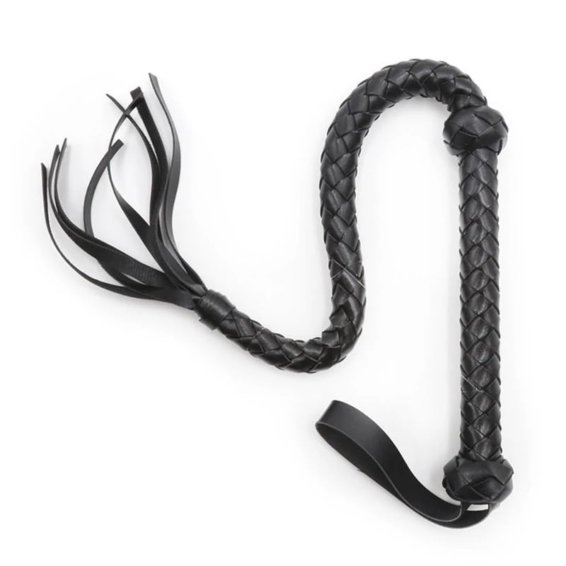 Frustino Cavallo Flogger for frustino da Equitazione con Testa di Nappa Intrecciata in Pelle Frusta Cavallo 71 cm
