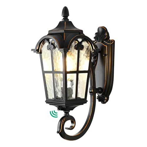 EDISHINE Dusk to Dawn Outdoor Wall Light, 17' Exterior Light Fixture Wall Lantern, Black Roman Porch...