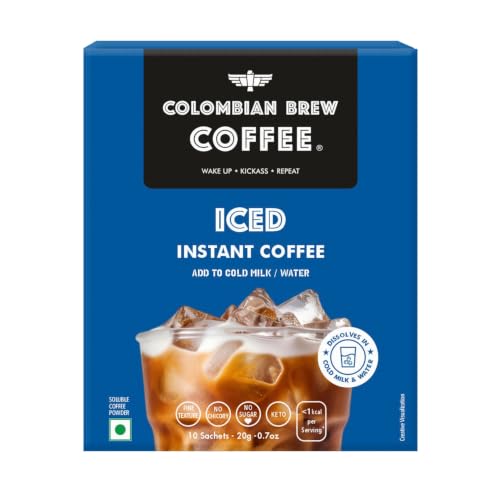 Image of Colombian Brew Coffee Iced Instant Coffee 20g- Soluble Coffee Powder 10 Sachets- Fine Texture No Sugar- Ready to Drink Cold and Hot Coffee