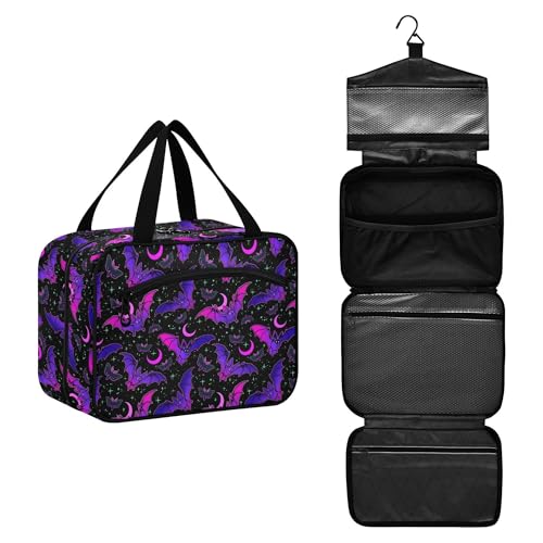 Mnsruu Hanging Toiletry Bags for Women Travel, Gothic Purple Bat Gothic Toiletry Organizer Portable Travel Toiletry Bags Clear Wash Bags Makeup Bag Cosmetic Bag