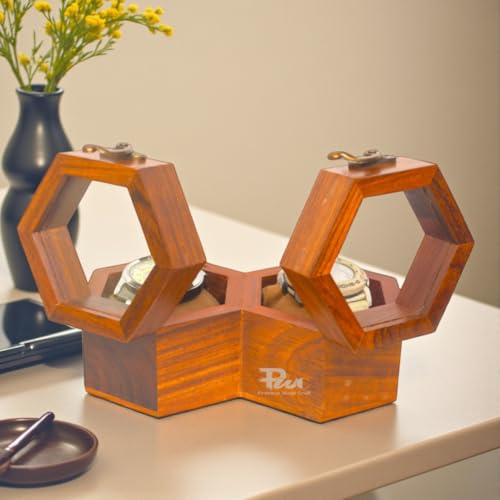 Image of Wooden Watch Storage Case With 2 Compartments, Handmade & Dustproof Organizer, Golden Brown Gift Box For Men & Women, Premium Watch Storage Box, Watch Display Box