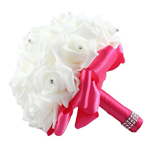 Artificial Flower Pearl Crystal Silk Roses Bridesmaid Bouquet