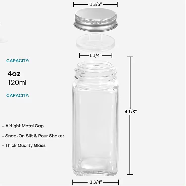 Image of ALEITO 120 ML | Glass Spice Jars with Lids,Spices & Seasonings Sets Organizer Spice Containers, Airtight Food Canisters with Shaker Lid (12)