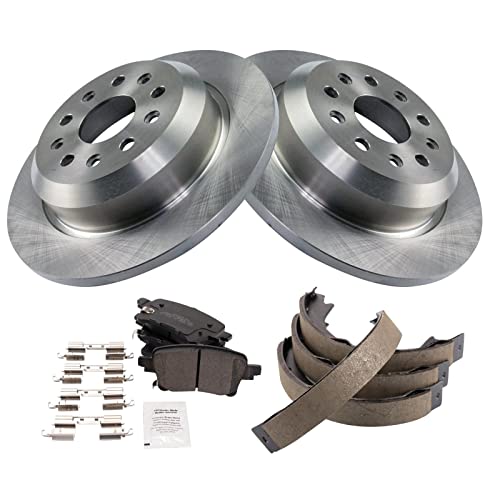 Image of TRQ Rear Brake Pad and Rotor Set Ceramic Rotors Parking Shoe Compatible with 2021 Jeep Wrangler