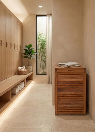 Image of The Original Spa Large Size Teak Laundry or Storage Hamper