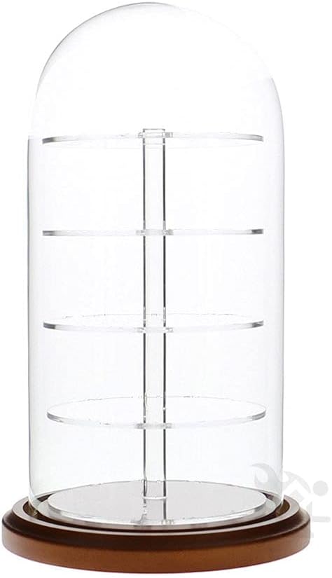 OnFireGuy Glass Display Dome Cloche with Walnut Base 5.5" x 11", Dustproof Showcase with Flat Shelves