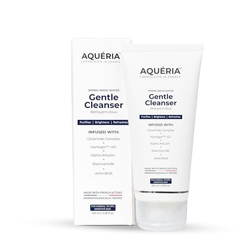 Image of Aqueria Hydrating & Brightening French Face Wash with Creamide Complex | Deep Cleansing, Non-Drying, Non-Stripping Gentle Cleanser for Dry to Normal, Sensitive Skin | Alpha Arbutin, Niacinamide, Fruit AHA BHA & Hyamagic-4D for Barrier Support & Even-Toned Skin | Reduces Pigmentation & Tanning | Dermatologist Validated, Fragrance Free, Gentle Foaming Formula |100ml