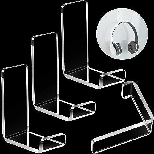 Image of Headphone Hanger Hook and Headset Holder - Wall Mount With Adhesive Tape - Acrylic Mount for Game Headphones - Set of 4 Pcs