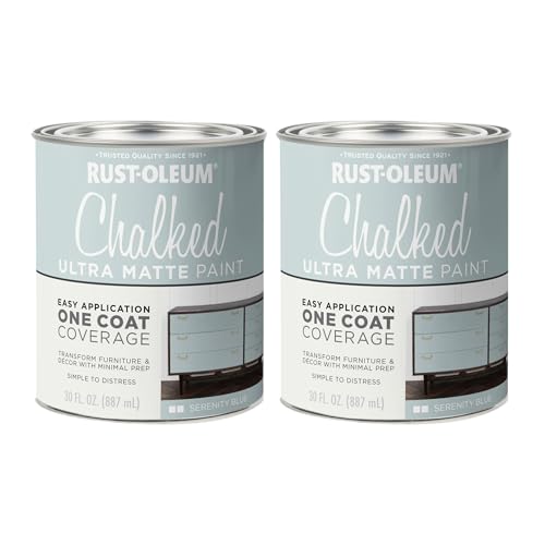 Image of Rust-Oleum Serenity Blue Chalked All-in-One Ultra Matte Paint | One Coat Coverage | No Primer, Sanding, Or Topcoat Needed | Easy Clean Up | Made in USA | 30 OZ | 2 Pack