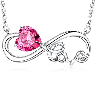 AMAZON - IEFUP Birthstone Necklace for Women, Sterling Silver Pink Sapphire Necklace October Birthstone Jewelry Mothers Day Gifts for Mom Grandma Birthday Christmas Gifts for Mom Girlfriend Grandma Wife