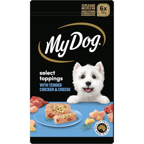 MY DOG Adult Wet Dog Food Chicken Supreme With Cheese Select Toppings 100g Tray, 36 Pack