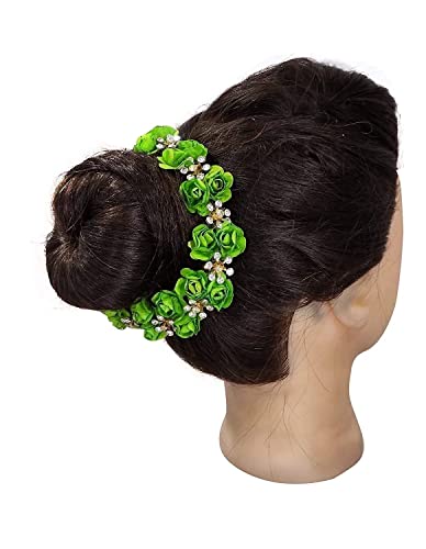 Image of Majik Bun Decoration Hair Gajra For Women And Girls Wedding, Party Hair Decoration Hair Accessories (Green)