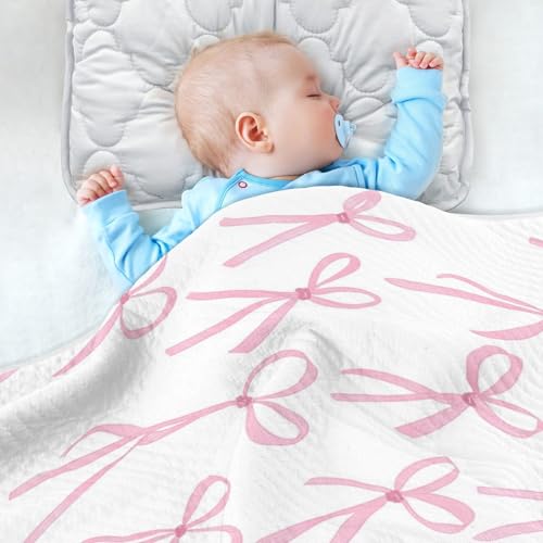 Pink Ribbons Baby Swaddle Blanket for Boys and Girls, Muslin Baby Receiving Swaddle Blanket, Soft Cotton Nursery Swaddling Blankets for Newborn Toddler Infant2