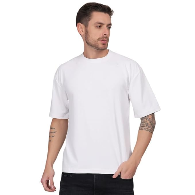 Image of Solid Self Design Oversized Tshirt for Men | Oversize T-Shirts for Men | Men Drop Shoulder Tshirts | Bagy Fit Men Tshirt
