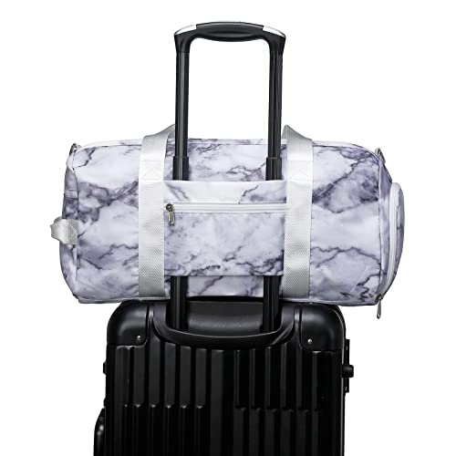 Sports Gym Duffle Travel Bag For Men Women With Shoe Compartment Wet Pocket (Marble-White) #TOP6