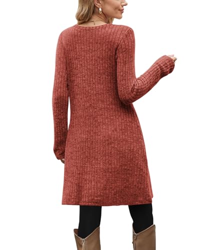 Image of OFEEFAN Long Sleeve Dress for Women Crew Neck Fall and Winter Tunic Dress with Pockets