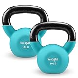 Yes4All Kettlebell, Pair 10 LB Neoprene Coated Cast Iron Kettlebells, Wide Grip Handle & Flat Bottom for Swings, Squats, Deadlifts, Push Ups & Full Body Training at Home Gym