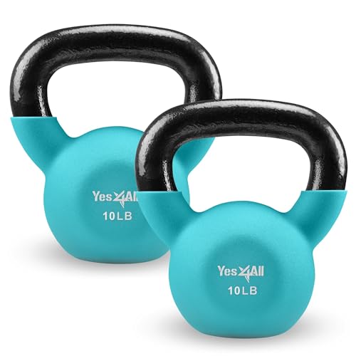 Yes4All Kettlebell, Pair 10 LB Neoprene Coated Cast Iron Kettlebells,